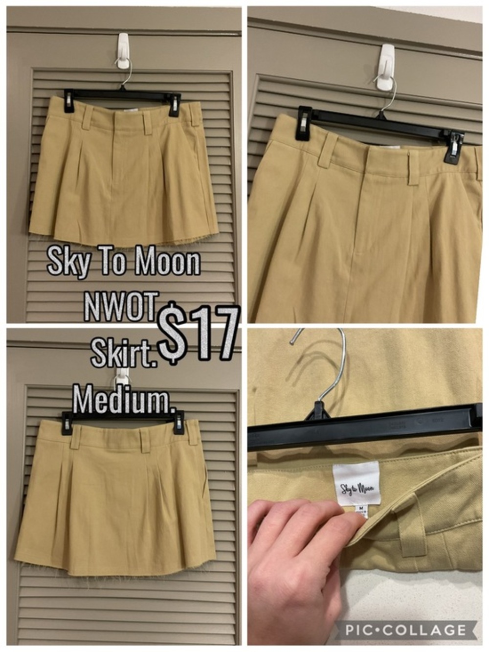 Sky To Moon Women's Khaki Pleated Skirt - Medium